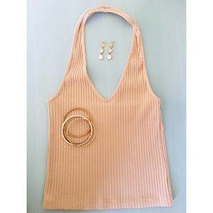 Beige Halter Crop Top
